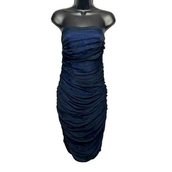 DIANE VON FURSTENBERG Blue & Black Sheer Lace Silk Sleeveless Dress Size 6 - Picture 4 of 9